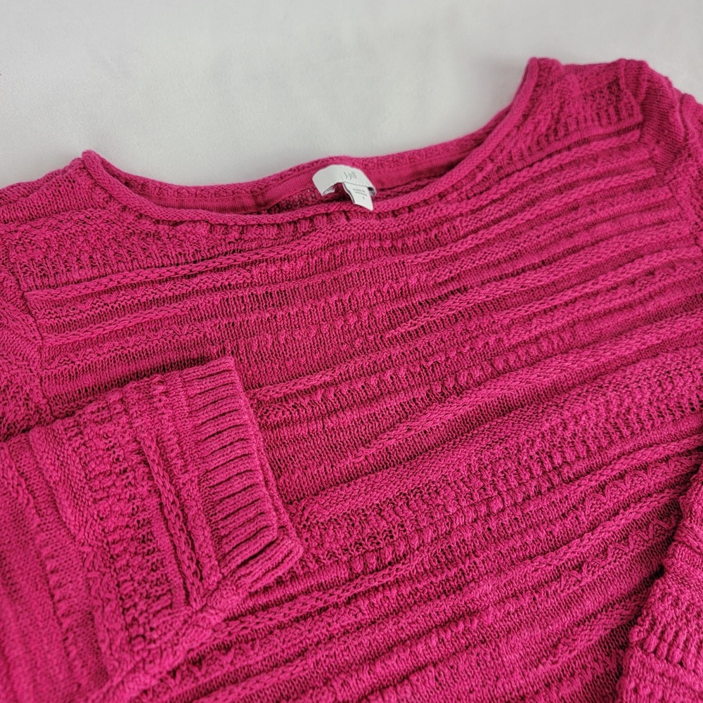 J. Jill Magenta Pink Textured Knit Boat Neck Sweater Womens Small Cotton Blend